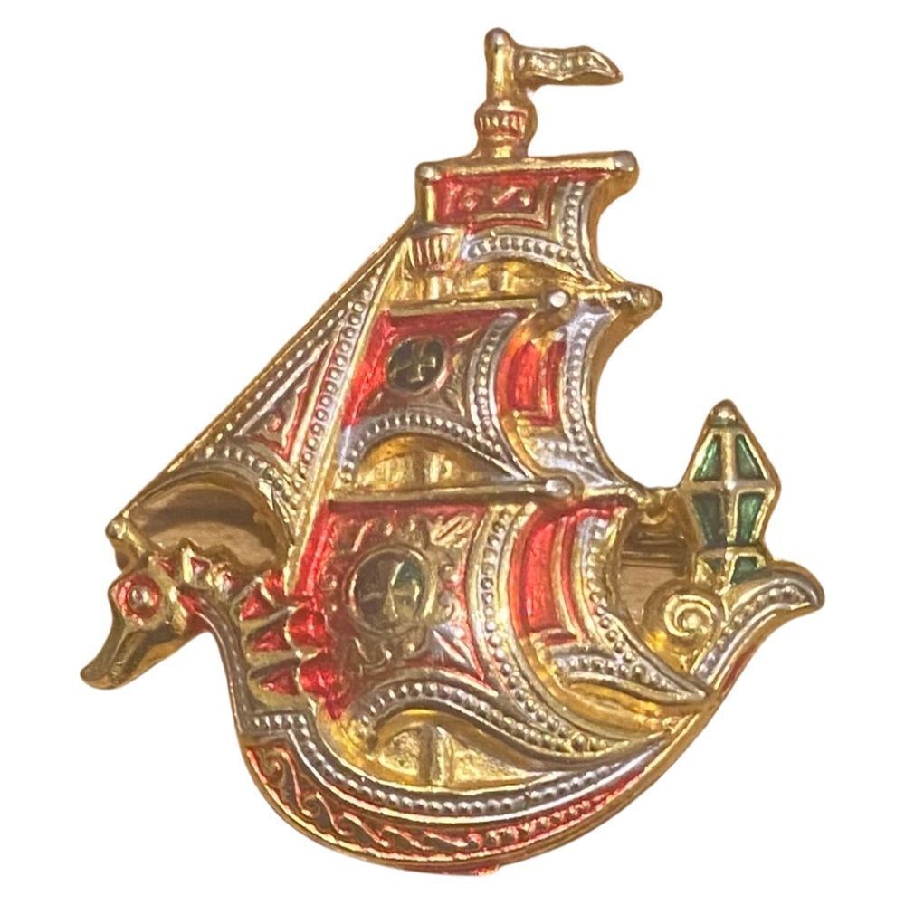 Beautiful Vintage Multi Colored Spanish Pirate Ship Brooch